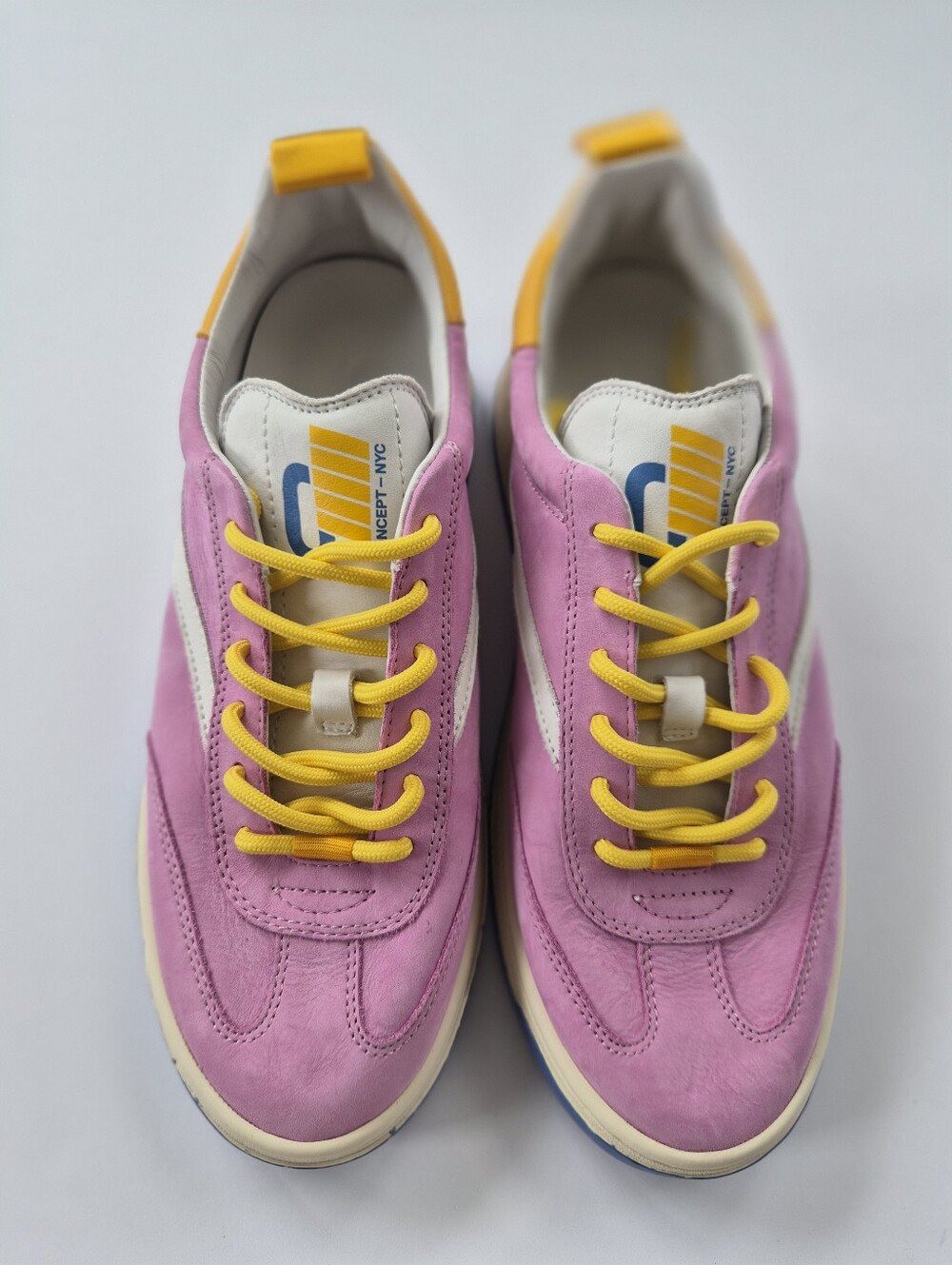 NWOT [Oncept] Panama Pink Leather Yellow Lace Blue Low-top Sneakers, Size 38